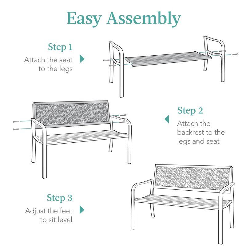Red Barrel Studio® 2-Person Outdoor Metal Bench with Geometric Backrest, 790lb Capacity, for Garden, Patio, and Entryway