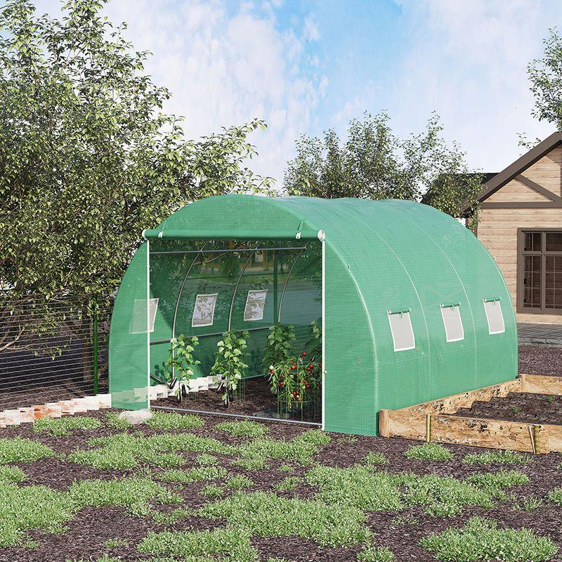 Outsunny 10' x 10' x 6.5' Walk-in Tunnel Hoop Greenhouse, Polyethylene PE Cover, Steel Frame, Roll-Up Zipper Door & Windows for Flowers, Vegetables