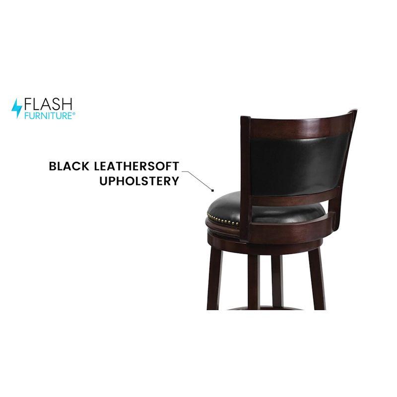 Elegant Cappuccino Wood and Black Leather Swivel Counter Height Stool