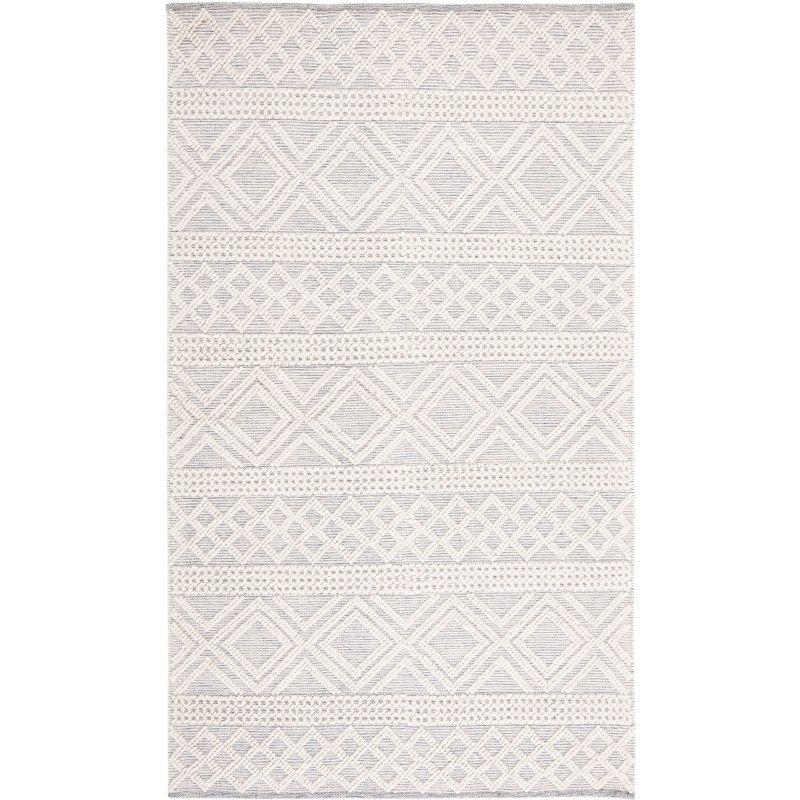 Ivory and Blue Hand-tufted Wool Cotton Blend 8' x 10' Area Rug