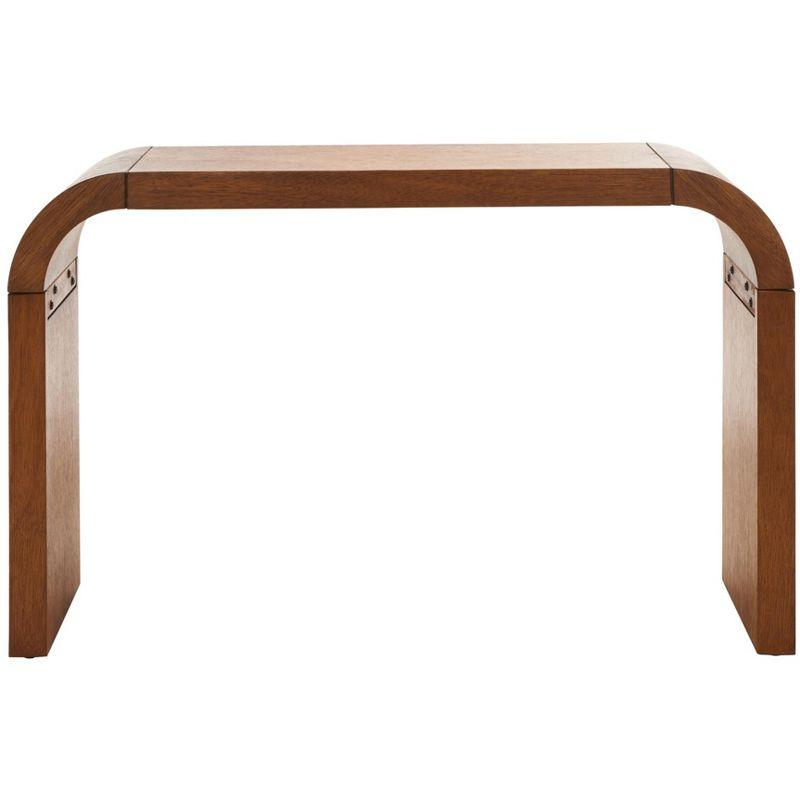 Natural Wood and Black Metal Curved Console Table