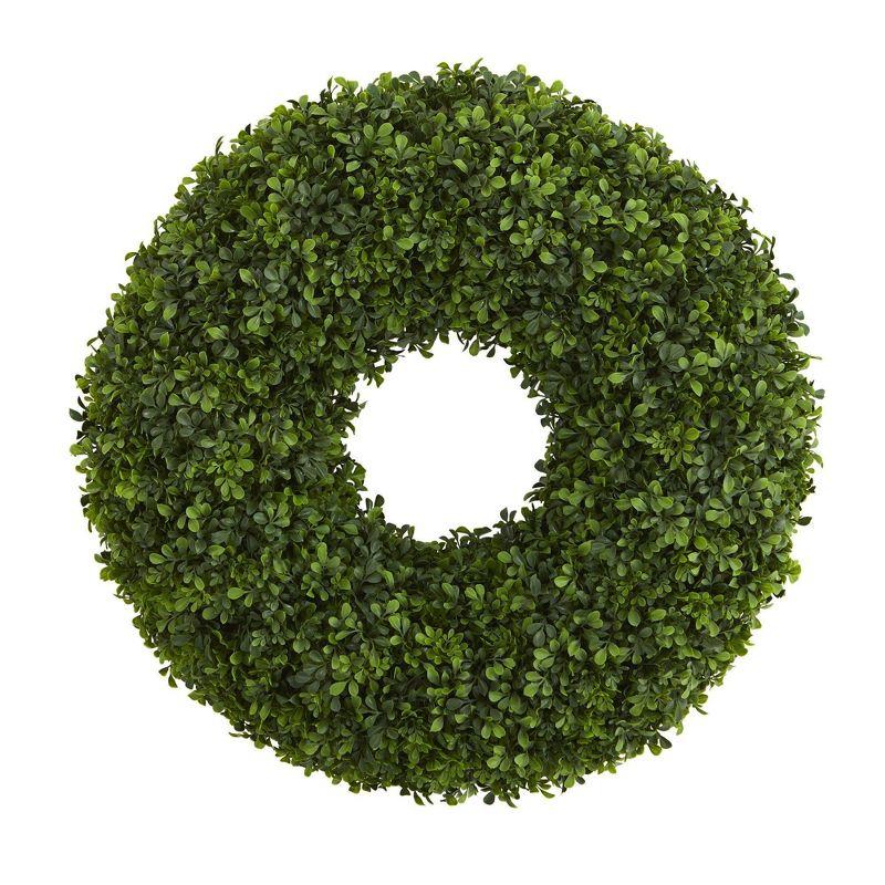 28.5" Green Artificial Boxwood Front Door Wreath