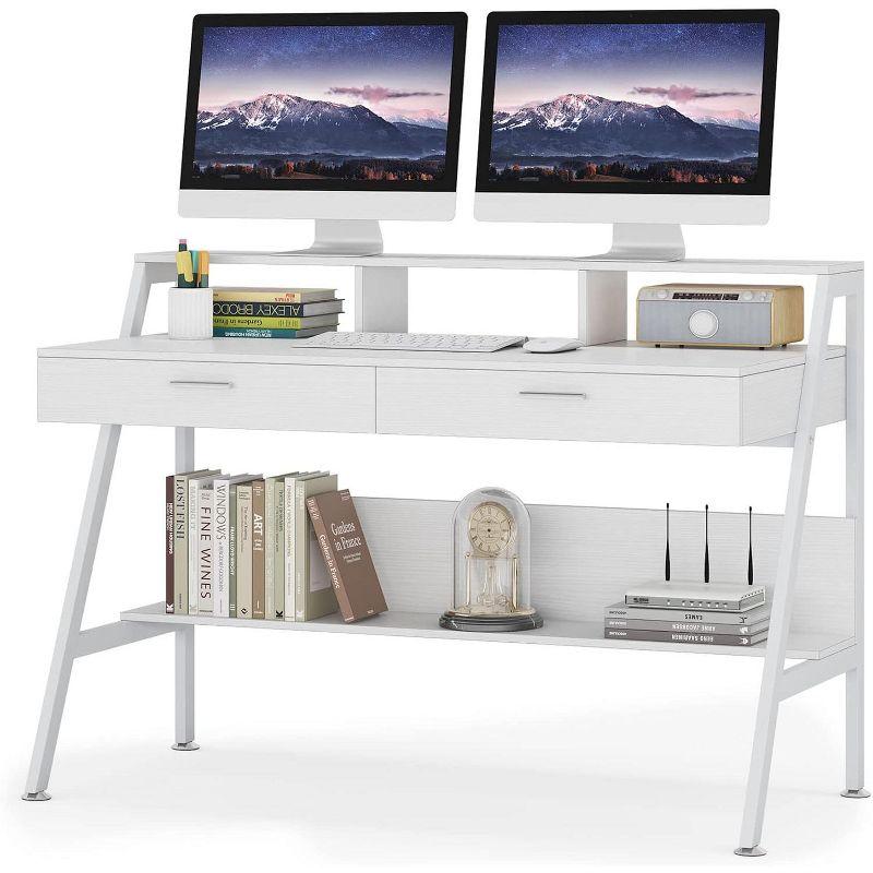 Tribesigns Modern 47" Computer Desk with Storage Shelf & Drawers,  Office Writing Desk Study Table with Monitor Stand Riser for Home Office