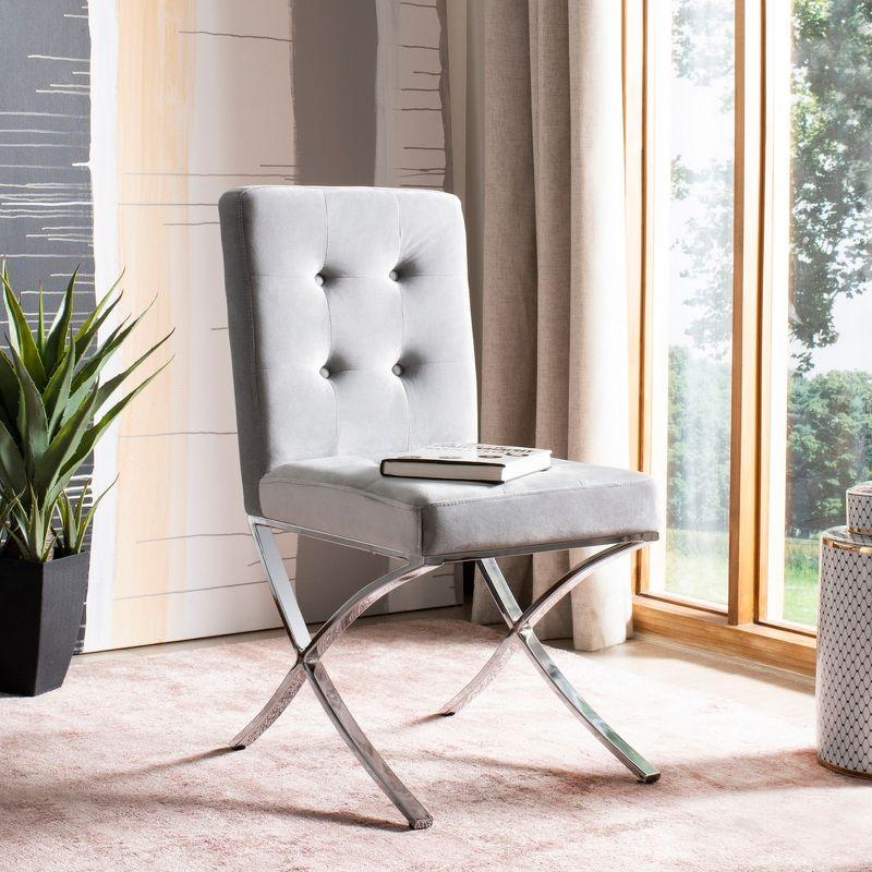 Walsh Modern Chrome-Legged Grey Velvet Tufted Side Chair