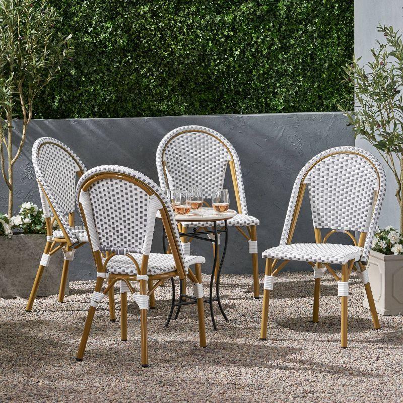 Christopher Knight Home Elize 4pk Outdoor French Cafe Chairs - Gray/White/Bamboo