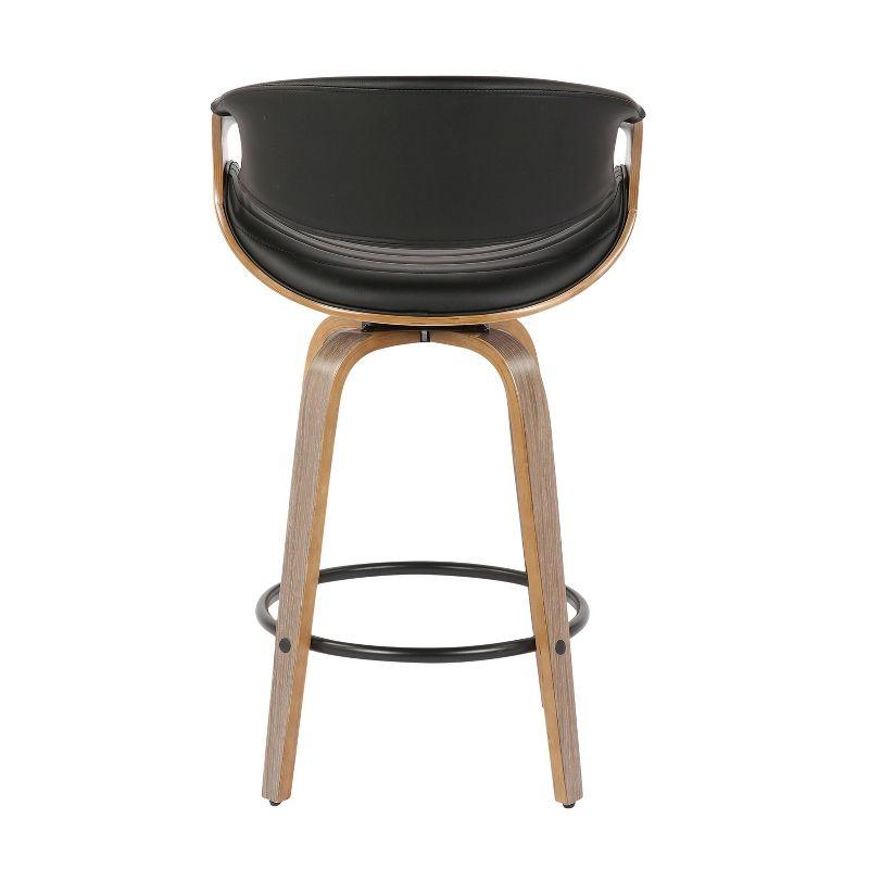 Walnut and Black Mid-Century Modern Swivel Counter Stool