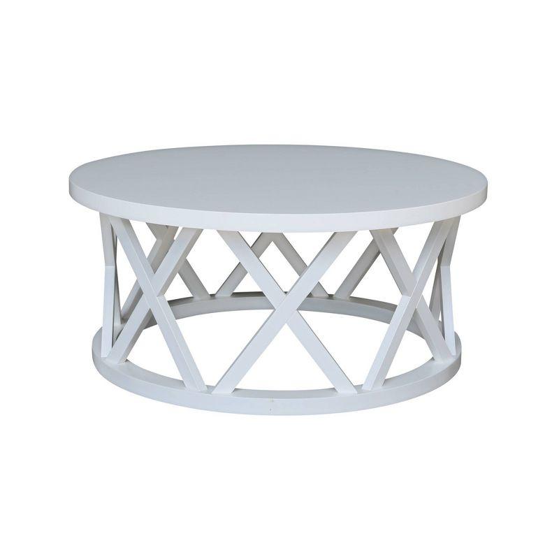 40" Ceylon Round Coffee Table White - International Concepts: Solid Wood, Parawood Material, 18" Height