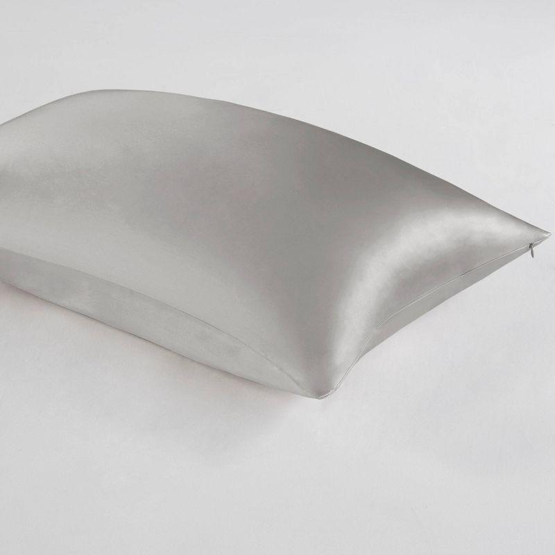 Gray 100% Mulberry Silk Standard Pillowcase with Zipper Closure