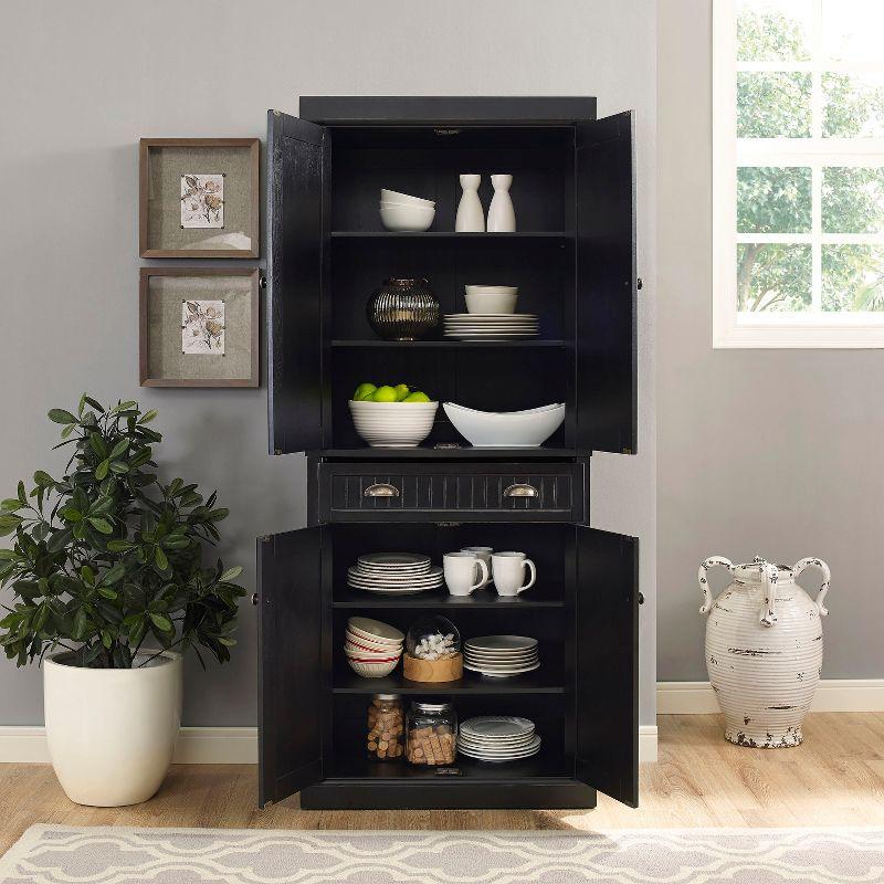 Seaside Distressed Black Solid Hardwood Coastal Pantry Cabinet