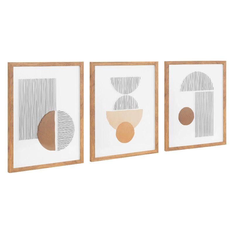 Melstone Mid-Century Modern Geometric Framed Art Set, 16" x 20", Natural Wood