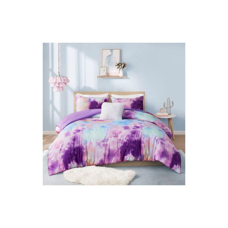 Cassiopeia Watercolor Tie Dye Printed Comforter Set with Throw Pillow