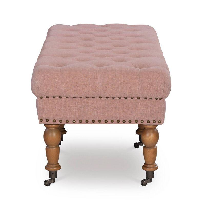 Isabelle Washed Pink Linen 62" Tufted Bench with Bronze Nailheads