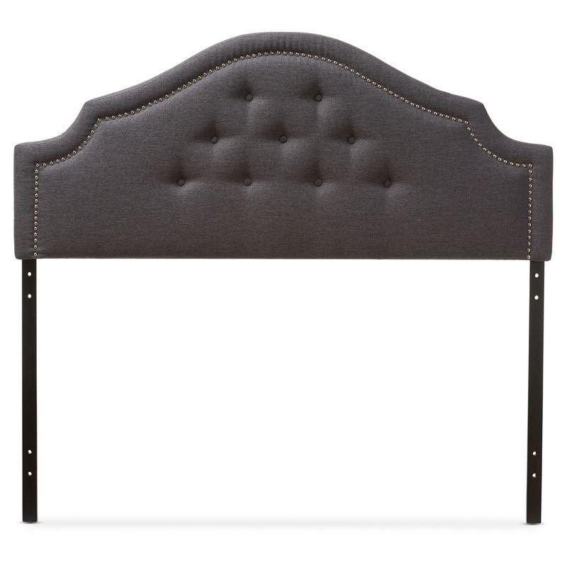 Queen Dark Gray Tufted Upholstered Headboard with Nailhead Trim