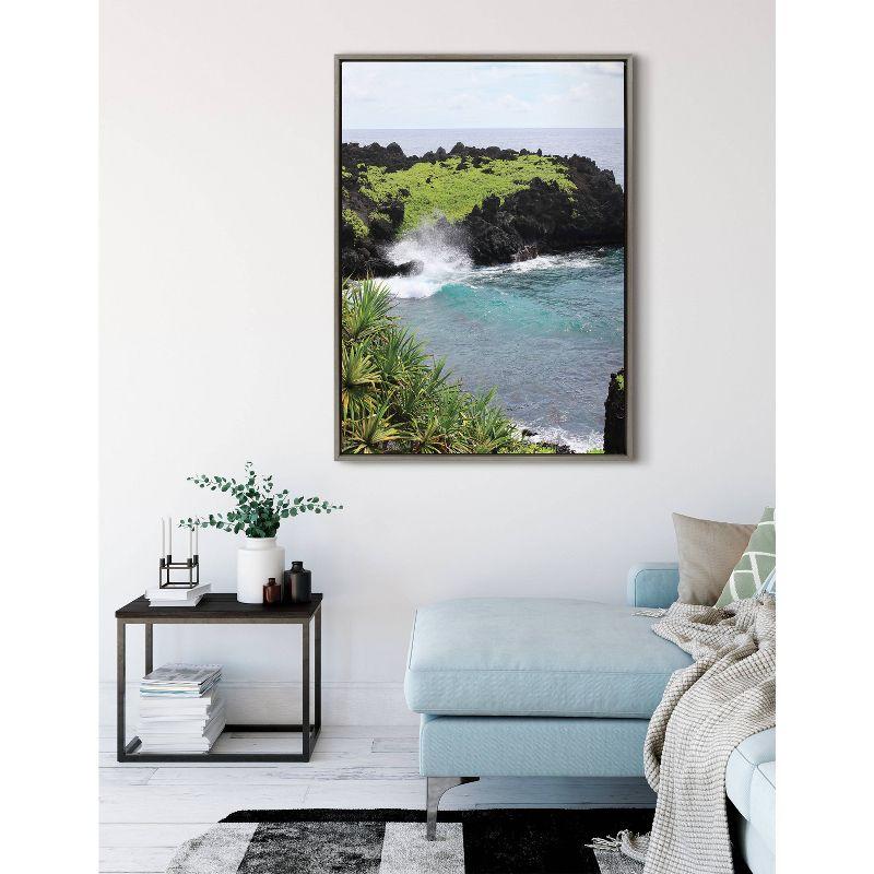 28"x38" Sylvie Maui Black Sand Swell Framed Canvas by Rachel Dowd Gray - Kate & Laurel All Things Decor: Nautical Wall Decor