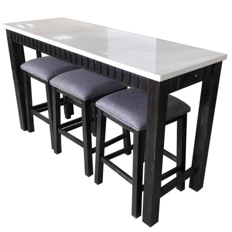 60" Necalli Marble Top Counter Height Dining Set Weathered Espresso - Acme Furniture: 4-Piece, Microfiber Seats, Sled Base