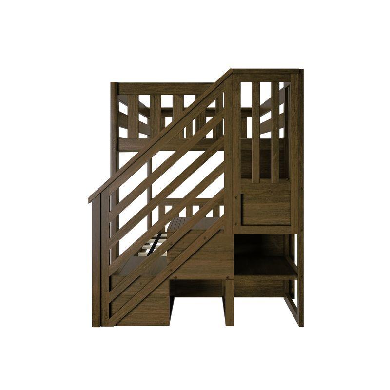 Max & Lily Solid Wood Twin over Twin Low Bunk Bed for Kids with Staircase, Walnut