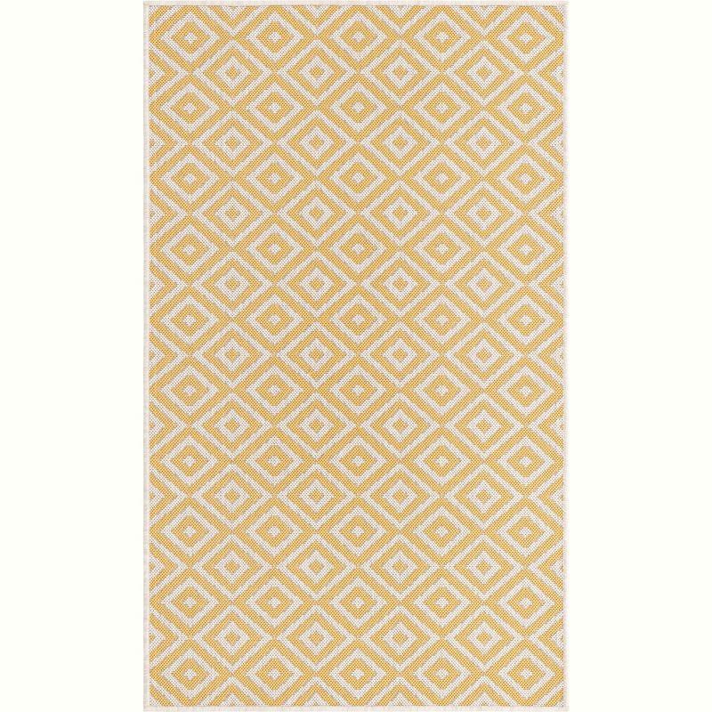 Yellow Ivory Geometric 8' x 10' Flat Woven Outdoor Rug