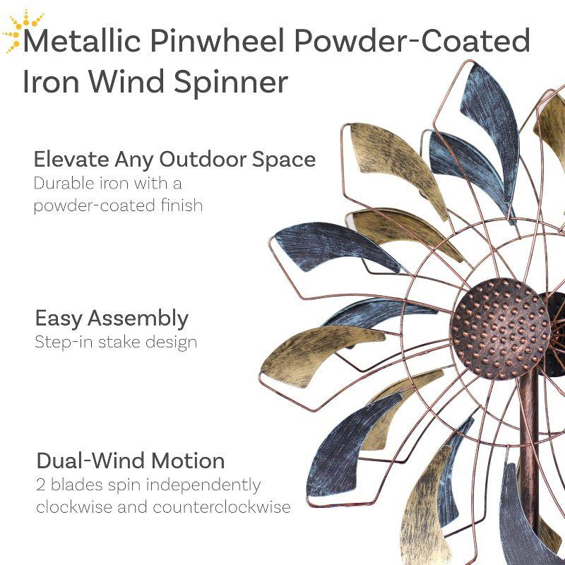 Sunnydaze Metallic Pinwheel Powder-Coated Iron Wind Spinner - 84.5” H - Silver and Gold