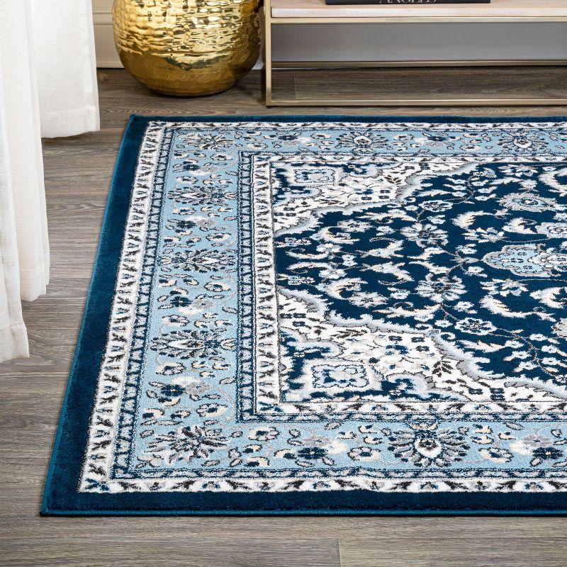 3'x 5' Palmette Modern Persian Floral Area Rug, Navy/Blue - JONATHAN Y