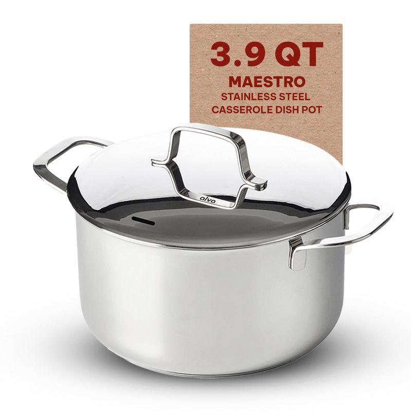 Alva Maestro Stainless Steel Casserole Dish Pot with Lid Non Toxic Soup & Stock Pot PFAS, PFOA & PFTE Free, Kitchen Pot, Pasta Pot, Canning Pot, Induction Safe, Add to Your Pots and Pans Set