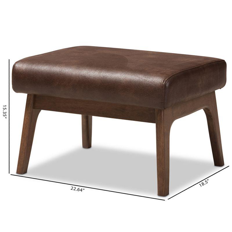 Bianca Mid Century Modern Walnut Wood Ottoman: Rubberwood Frame & Faux Leather - Baxton Studio