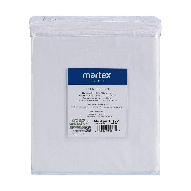 Martex 400 Thread Count Luxury Sheet Set 100% Long Staple Cotton Sateen Weave Silky Soft & Durable, Wrinkle & Fade Resistant, Deep Pocket