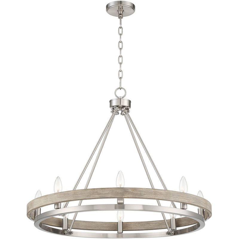 Possini Euro Design Brushed Nickel Graywood Wagon Wheel Chandelier 29 1/4" Wide Farmhouse Rustic 8-Light Fixture Dining Room Kitchen Island Entryway