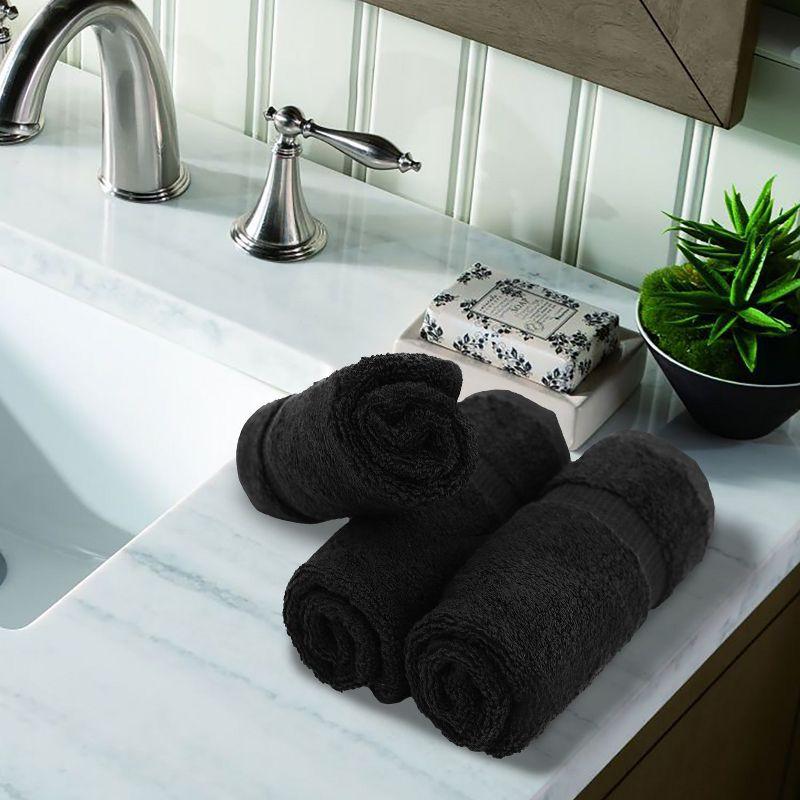 BC BARE COTTON Luxury Hotel & Spa Towel Turkish Cotton Washcloths - Dobby Border (13x13 Inches) - Set of 12 - Wedgewood