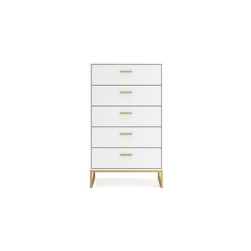 Signature Design by Ashley Socalle 5 Drawer Tall Dresser, White/Gold