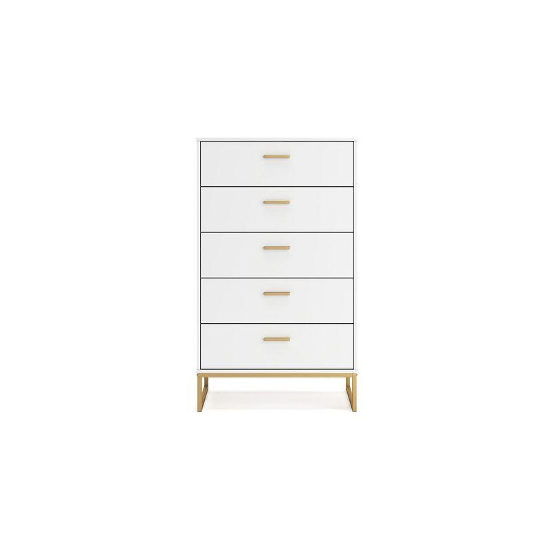 Signature Design by Ashley Socalle 5 Drawer Tall Dresser, White/Gold