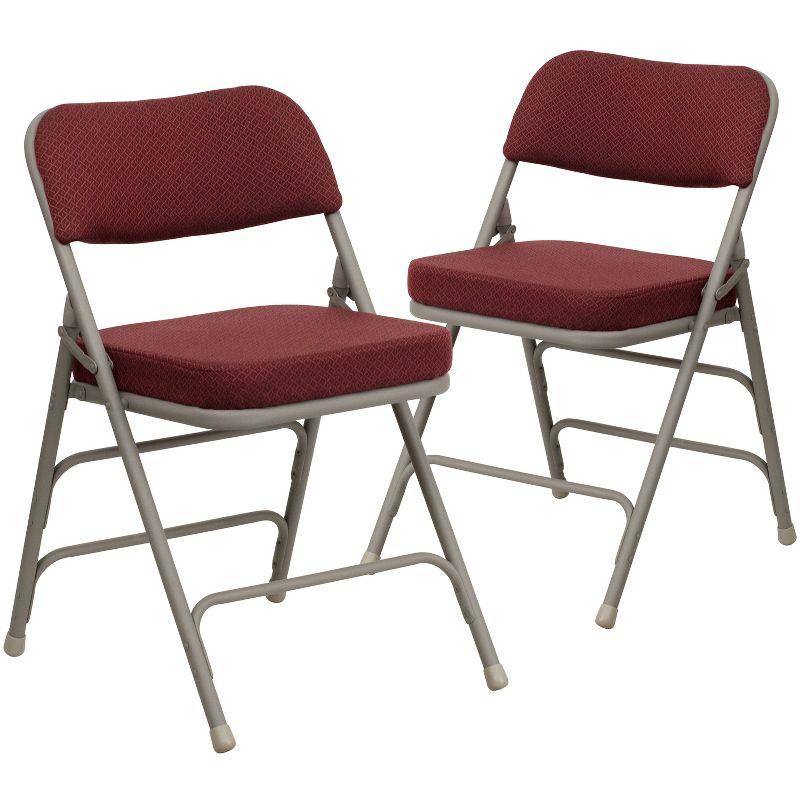 Set of 2 Burgundy Fabric Cushioned Metal Folding Reception Chairs