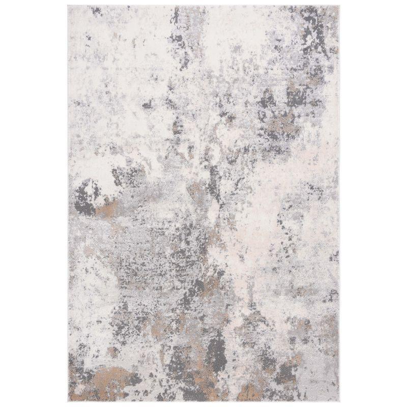 Lagoon Ivory and Grey Abstract Hand-knotted Synthetic Rug