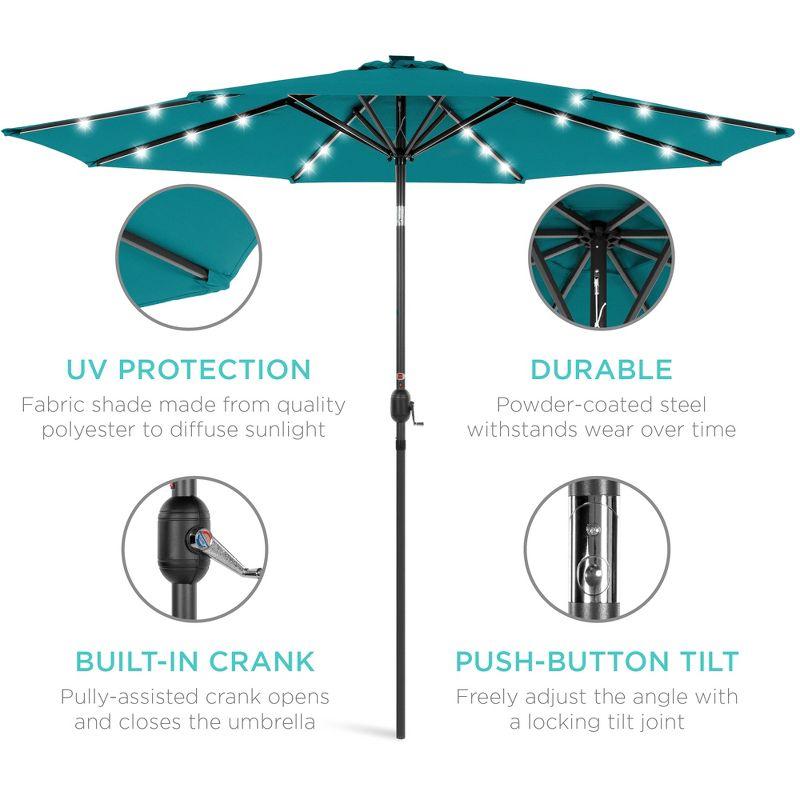 Best Choice Products 10ft Solar LED Lighted Patio Umbrella w/ Tilt Adjustment, UV-Resistant Fabric - Cerulean