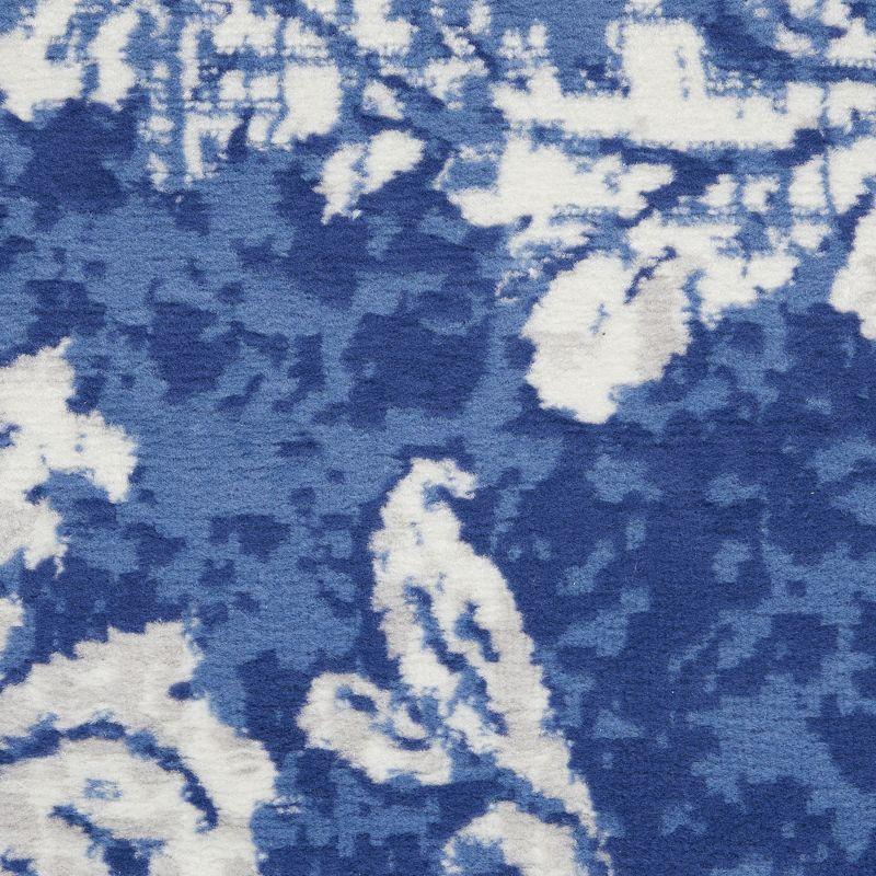 Ivory and Navy Floral Damask 8' x 10' Synthetic Area Rug