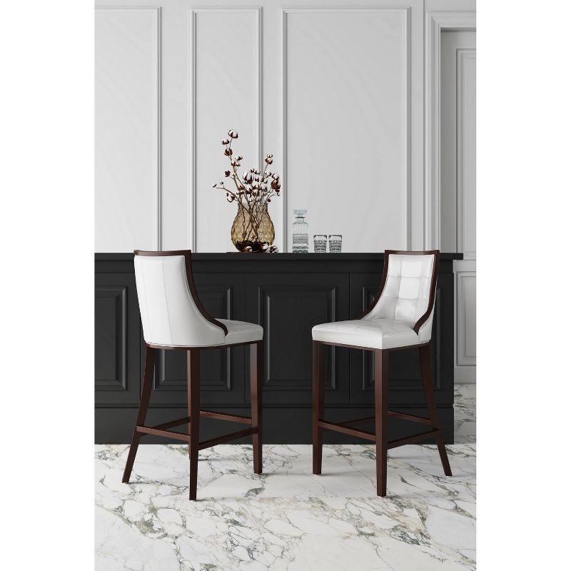 Pearl White and Walnut Faux Leather Counter Stools, Set of 2