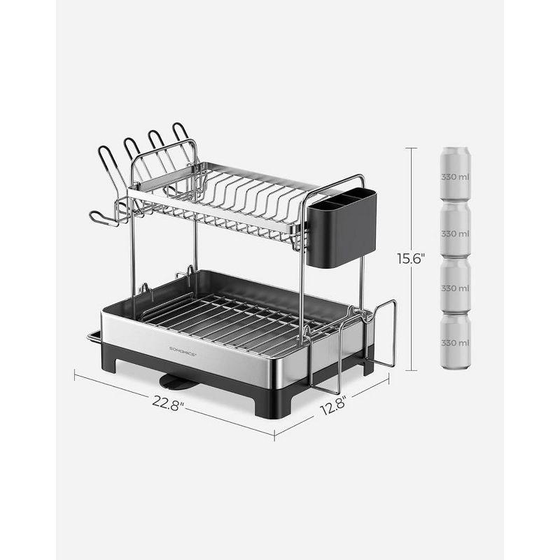 SONGMICS 2 Tier Dish Drying Rack, Stainless Steel Dish Drainer for Kitchen Counter