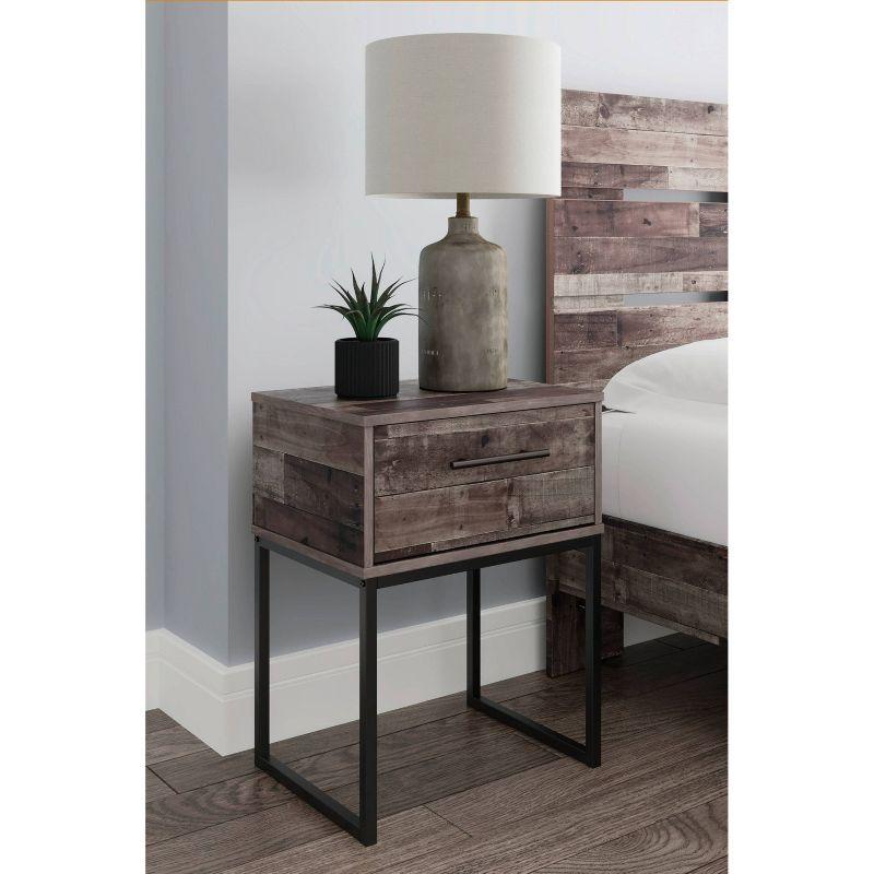 Neilsville Nightstand Black/Gray/Beige - Signature Design by Ashley: Canted Metal Legs, Rustic Finish