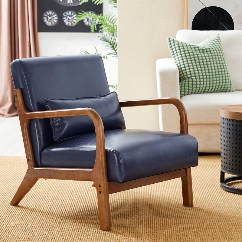 Mid-Century Modern Leatherette Arm Accent Chair Walnut Rubberwood Frame - Glitzhome