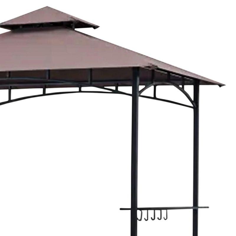 Four Seasons Courtyard Grill Gazebo With LED Lights, 2 Glass Shelves, and Durable Powder Coated Steel Frame for Backyard Lawn and Outdoor Use, Brown