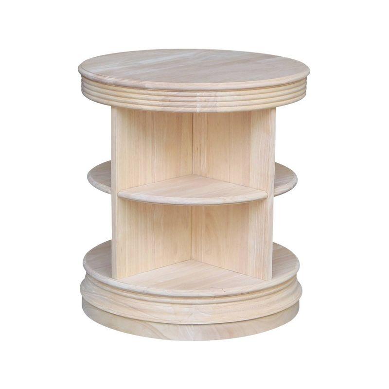 Beige Round Solid Wood End Table, 26"