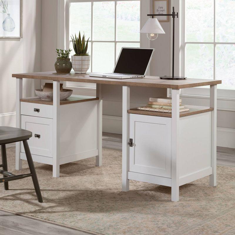 Cottage Road Desk with Drawers White - Sauder: Laminated Executive Workstation, 5 Year Warranty