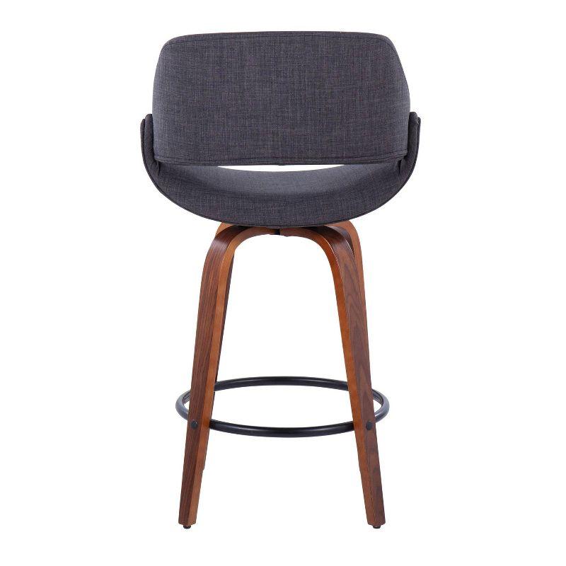 Set of 2 Fabrico Counter Height Barstools Walnut/Charcoal/Black - LumiSource: Mid-Century Modern Swivel, Upholstered