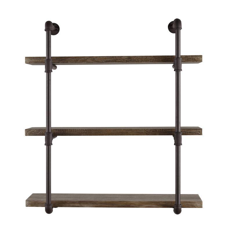 Danya B. 35" x 31.5" Three Tier Industrial Pipe Wall Shelf Natural: Laminated, Metal Frame, 90lb Capacity