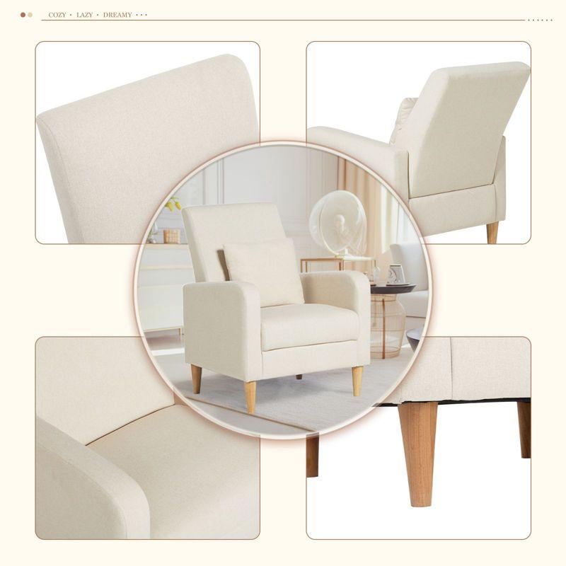 Ora Maison Modern Fabric Armchair with Cushion, Upholstered Side Chair for Living Room, Solo Sofa Chair with Wood Support,Beige