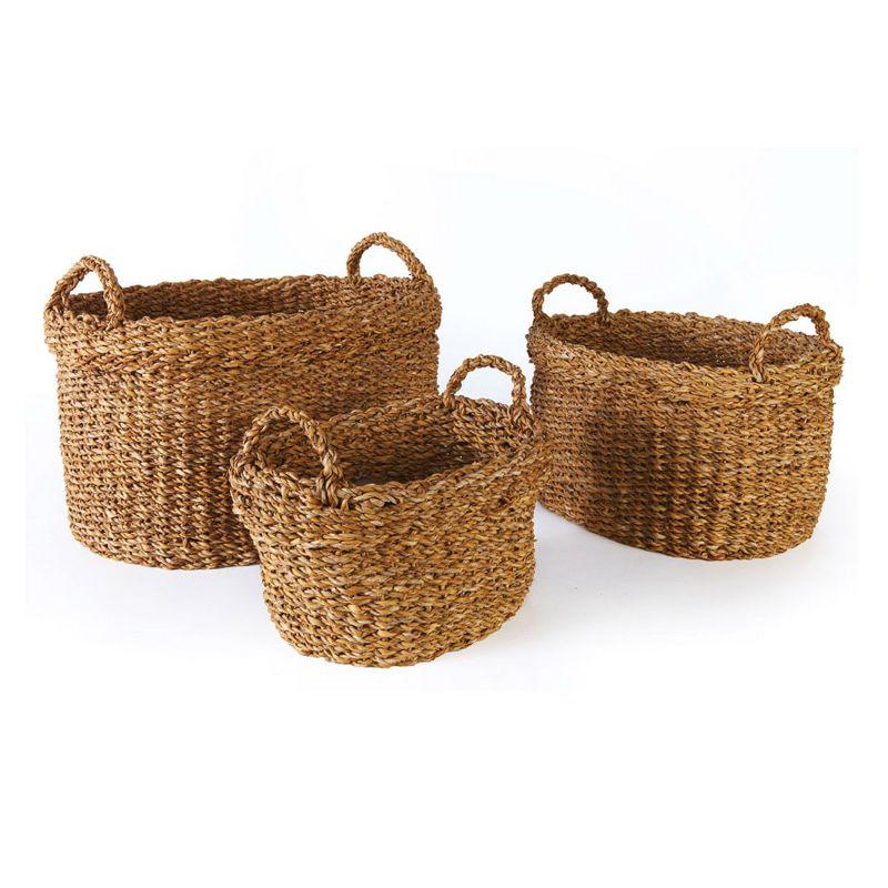 Plum & Post Seagrass Oval Baskets With Handles & Cuffs Set of 3