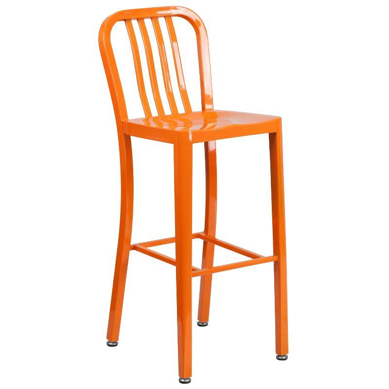 Retro-Modern Orange Metal 30" Bar Table Set with 2 Slat Back Stools