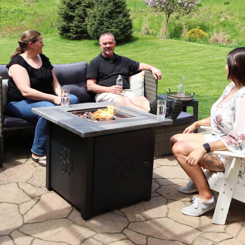 30-Inch Square Black and Gray Stone Propane Fire Pit Table