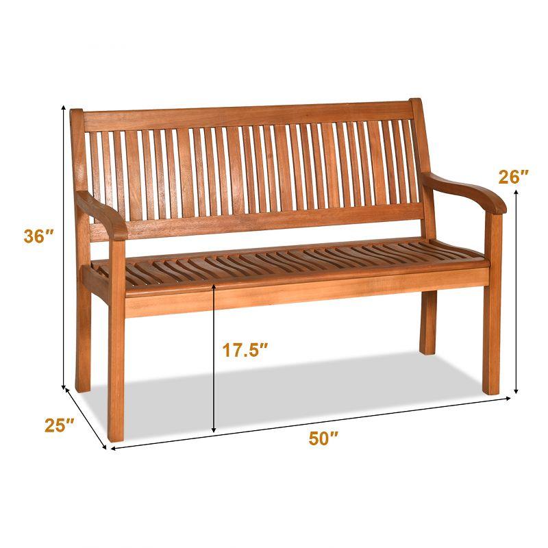 Eucalyptus Wood Outdoor Loveseat Bench with Armrests