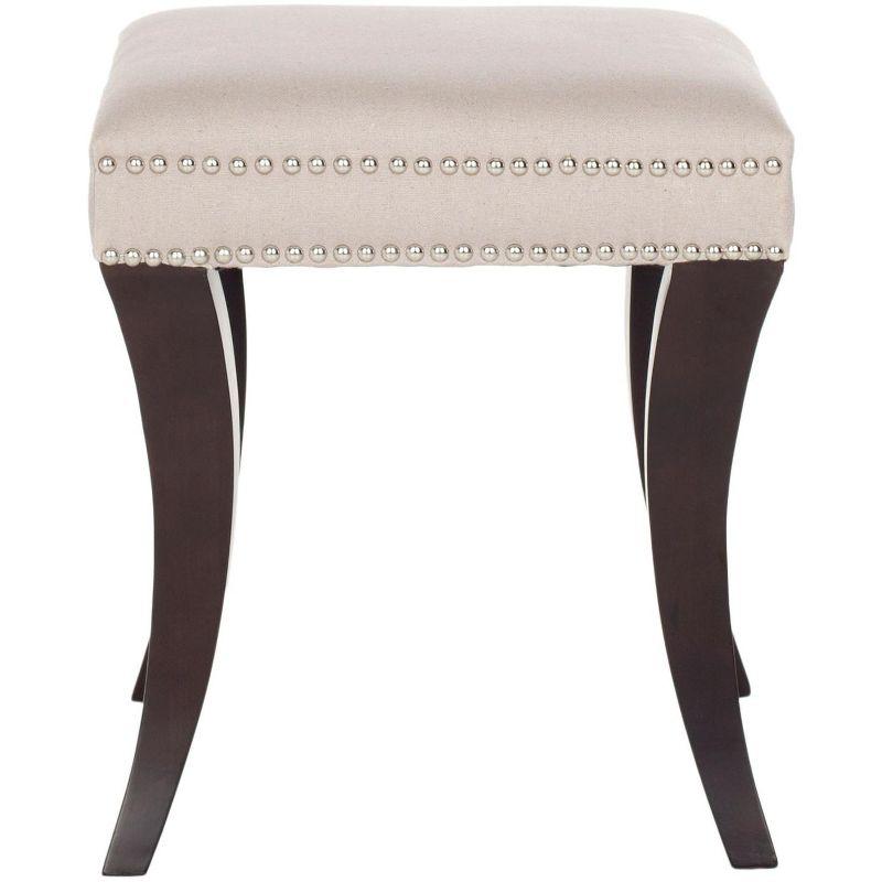 Taupe Linen Tufted Ottoman with Espresso Birch Legs