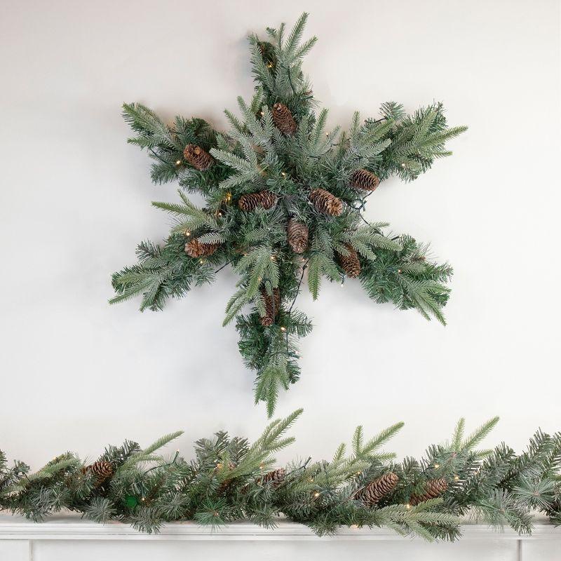 Northlight Seasonal 32" Pre-Lit Artificial Mixed Pine and Pine Cone Christmas Snowflake Wreath